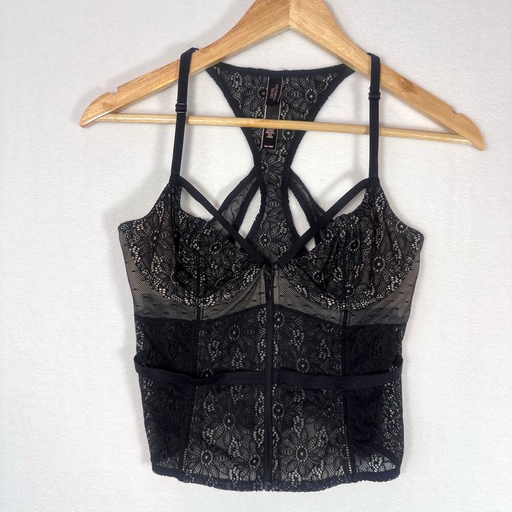 Victoria's Secret Women's Black and Tan Top Lace Corset 36C/D80